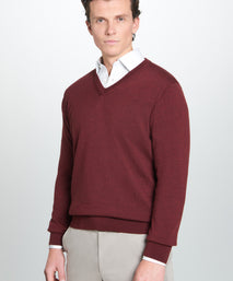 Burgundy Merino Wool V-Neck Sweater