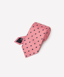 Pink & Navy Polka Dot Silk Woven Tie