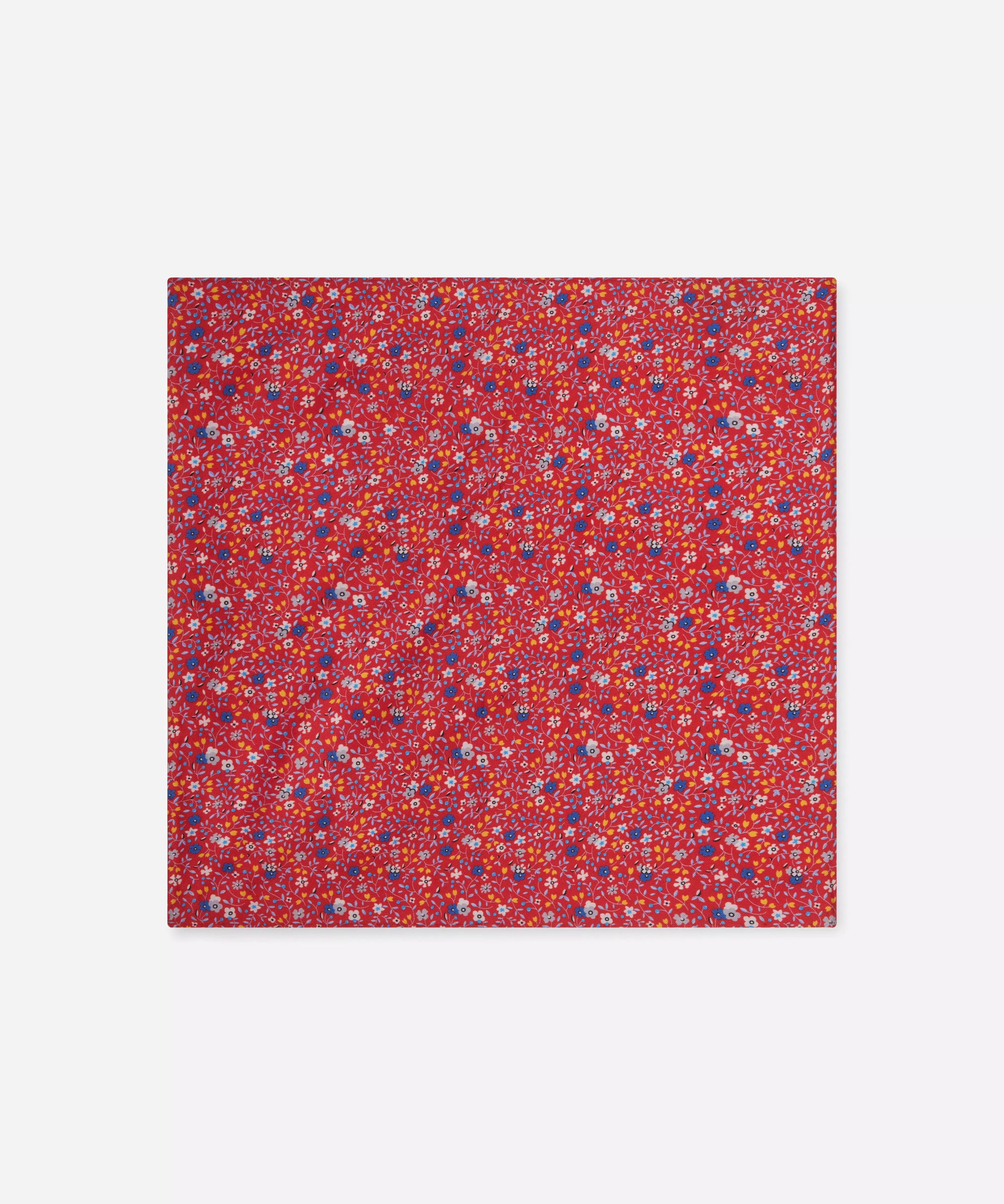 Red & Blue Small Floral Silk Printed Pocket Square