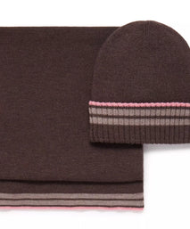 Brown Knitted Merino Wool Hat & Scarf Set