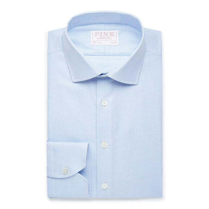 Pale Blue & White Slim Fit Royal Twill Puppytooth Formal Shirt