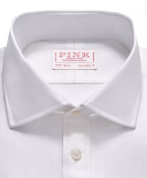 White Tailored Fit Double Cuff Twill Herringbone Formal Shirt