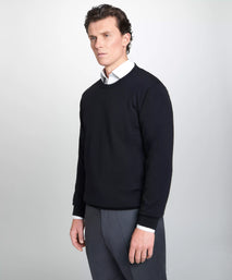 Black Merino Wool Crew Neck Sweater