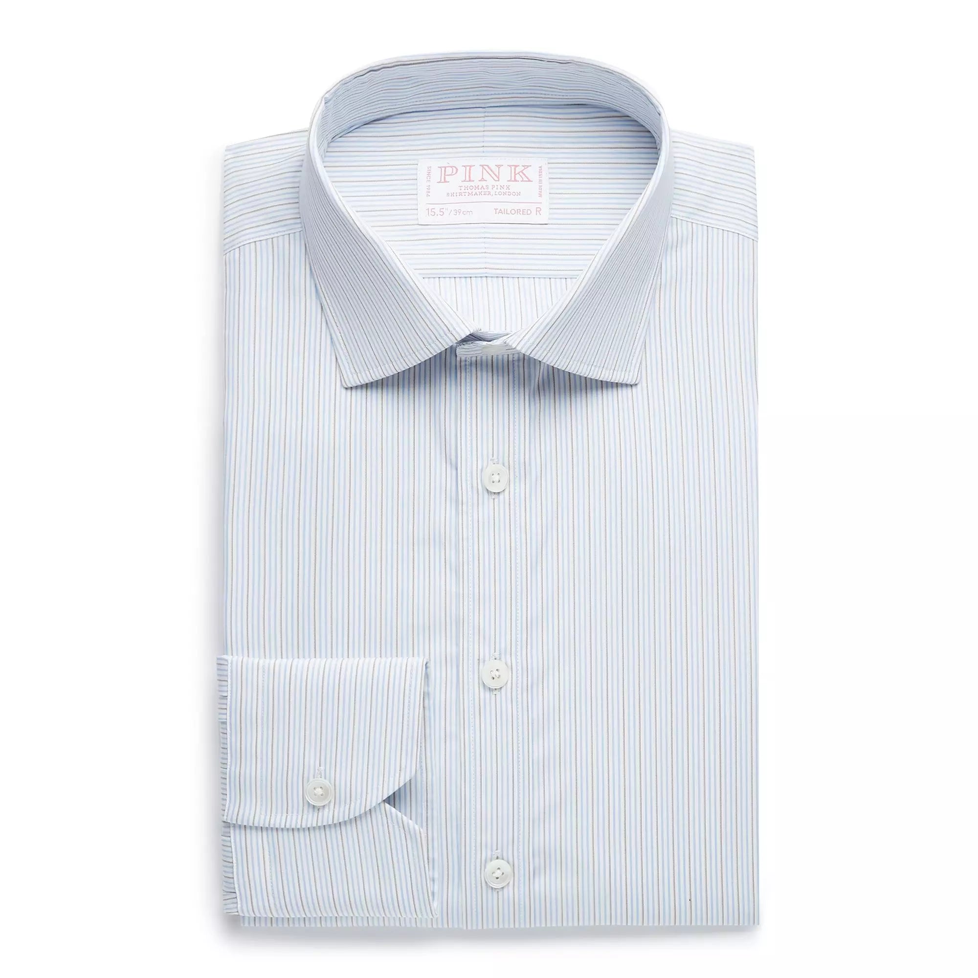 Blue & Brown Tailored Fit Alumo Fine Stripe Formal Shirt