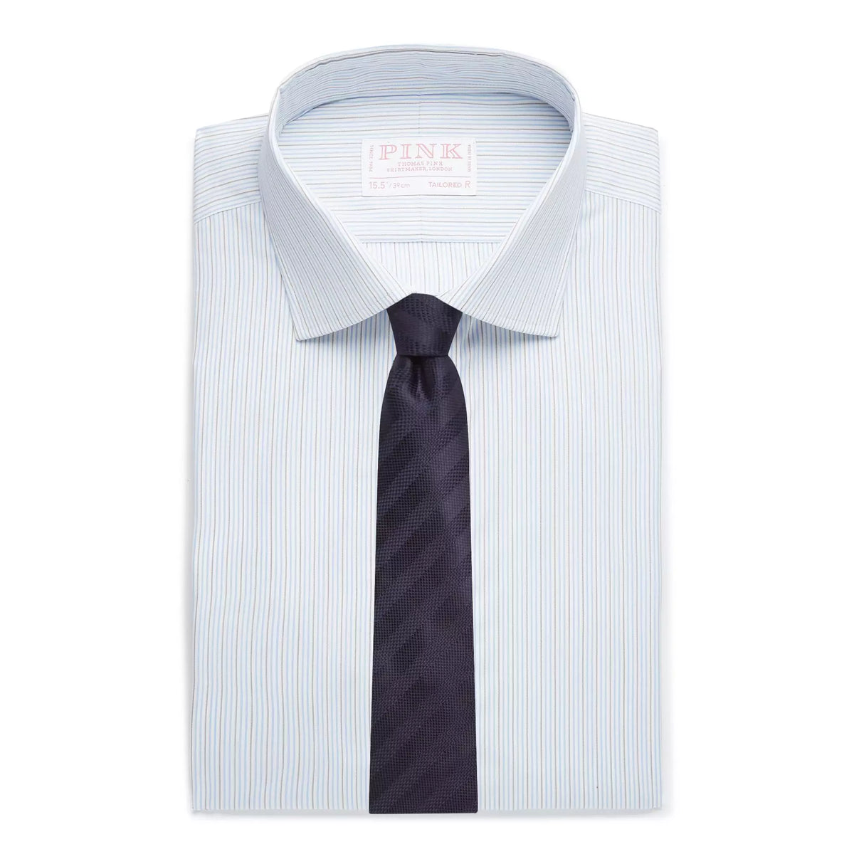 Blue & Brown Tailored Fit Alumo Fine Stripe Formal Shirt