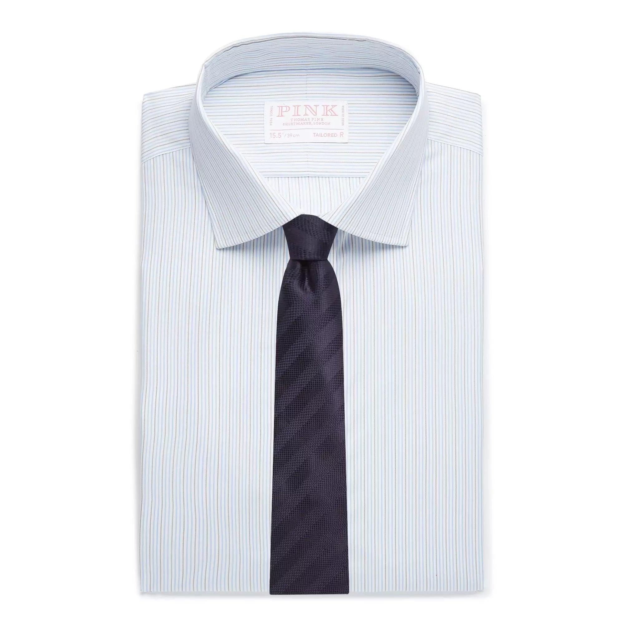 Blue & Brown Tailored Fit Alumo Fine Stripe Formal Shirt
