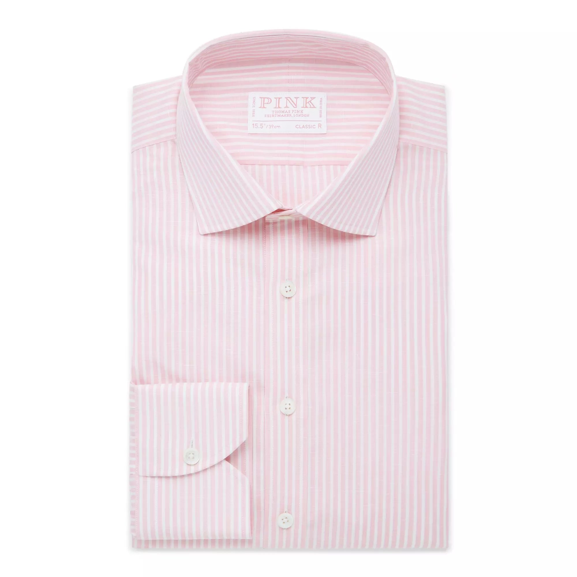 Pale Pink & White Classic Fit Provence Slubbed Bengal Formal Shirt