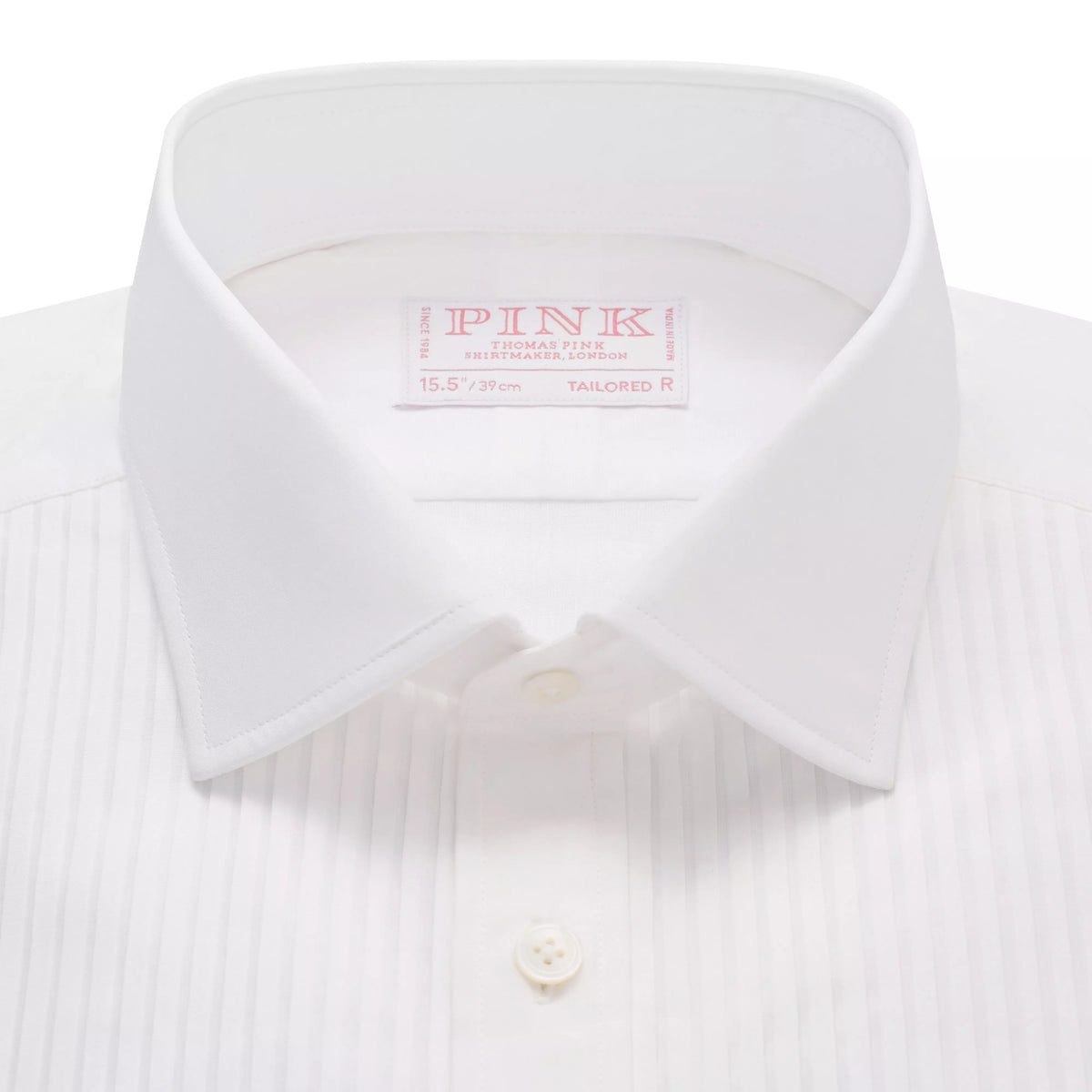 White Tailored Fit Evening Double Cuff Pleat Front Poplin Shirt