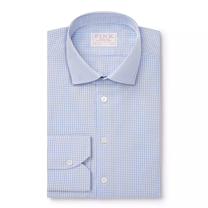 Blue & White Slim Fit Mini Check Formal Shirt