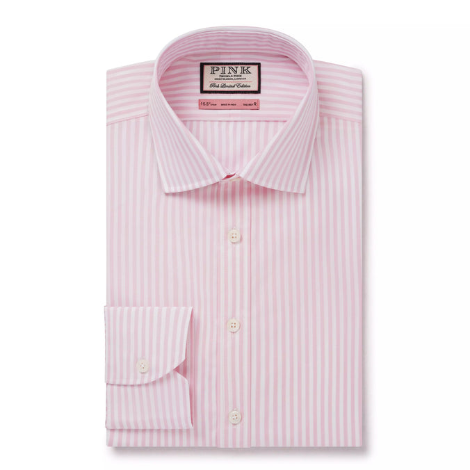 Pink & White Tailored Fit Bengal Wide Stripe Formal Shirt