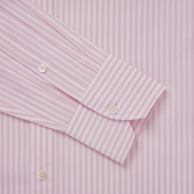 Pink & White Tailored Fit Bengal Wide Stripe Formal Shirt