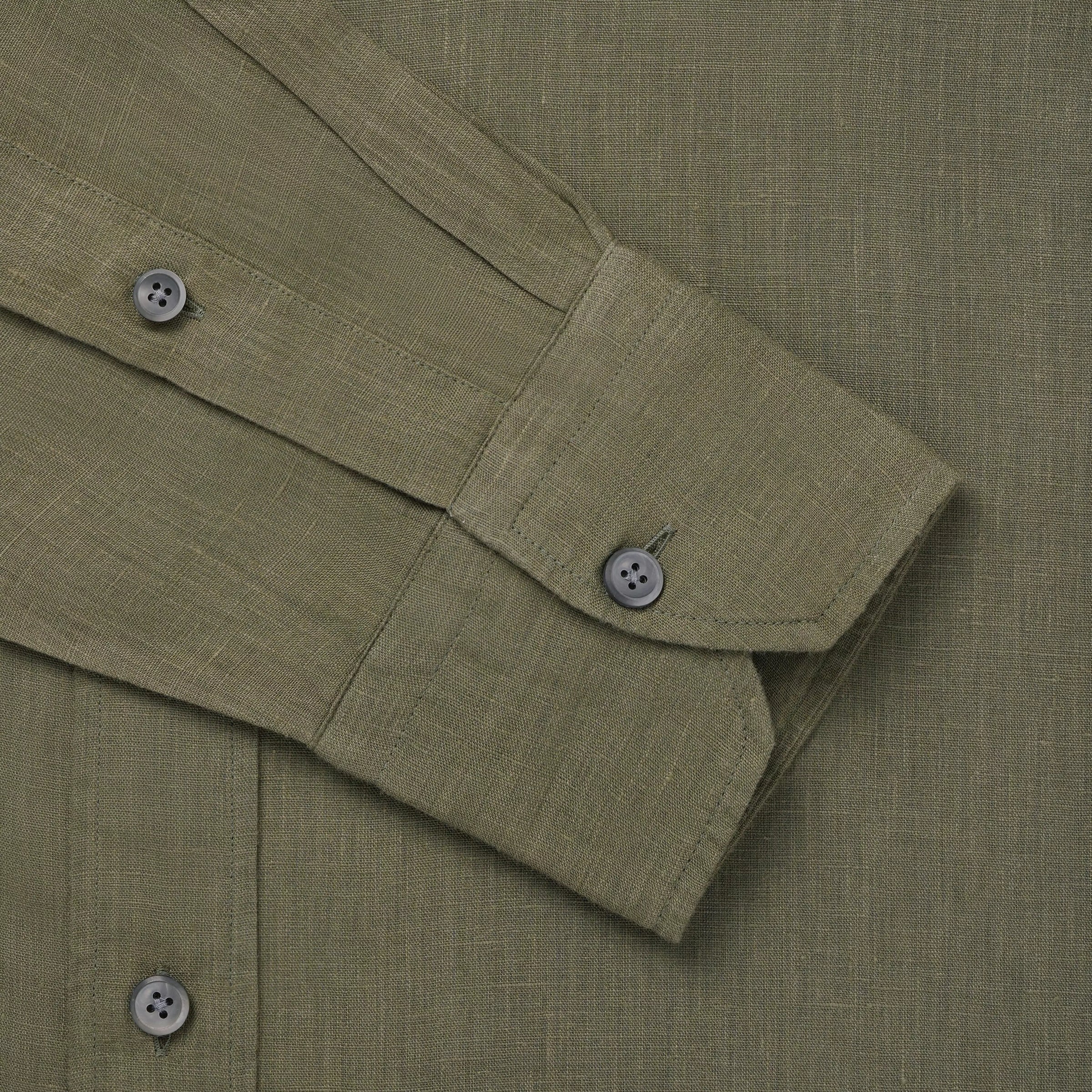 Khaki Green Classic Fit Smart Casual Linen Slub Shirt