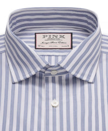 Deep Blue & White Tailored Fit Formal Pillar Stripe Shirt