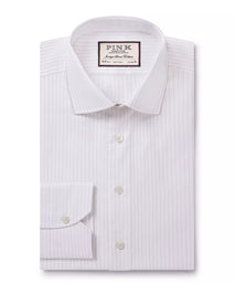 White & Purple Tailored Fit Broken Twill Stripe Formal Shirt