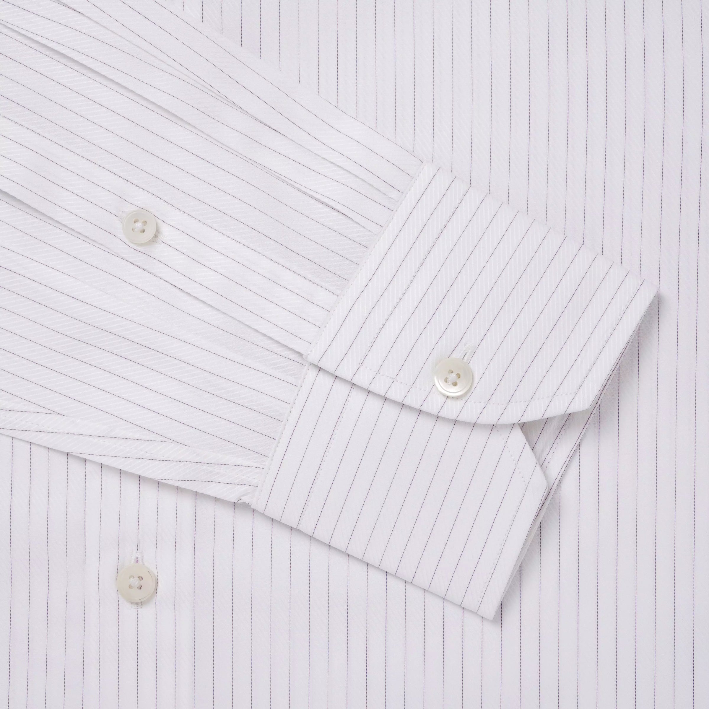 White & Purple Tailored Fit Broken Twill Stripe Formal Shirt