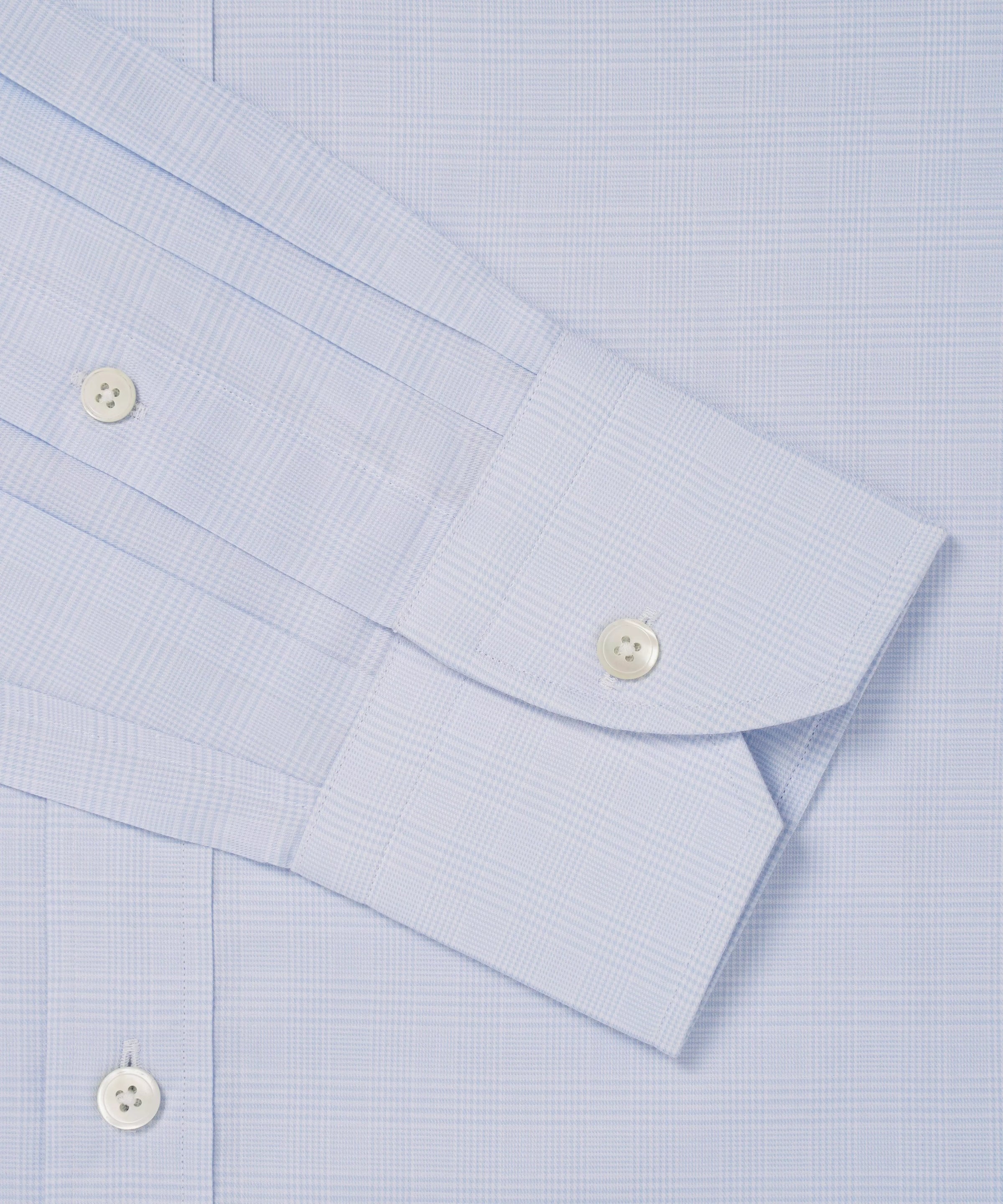Pale Blue & White Slim Fit Small POW Check Formal Shirt