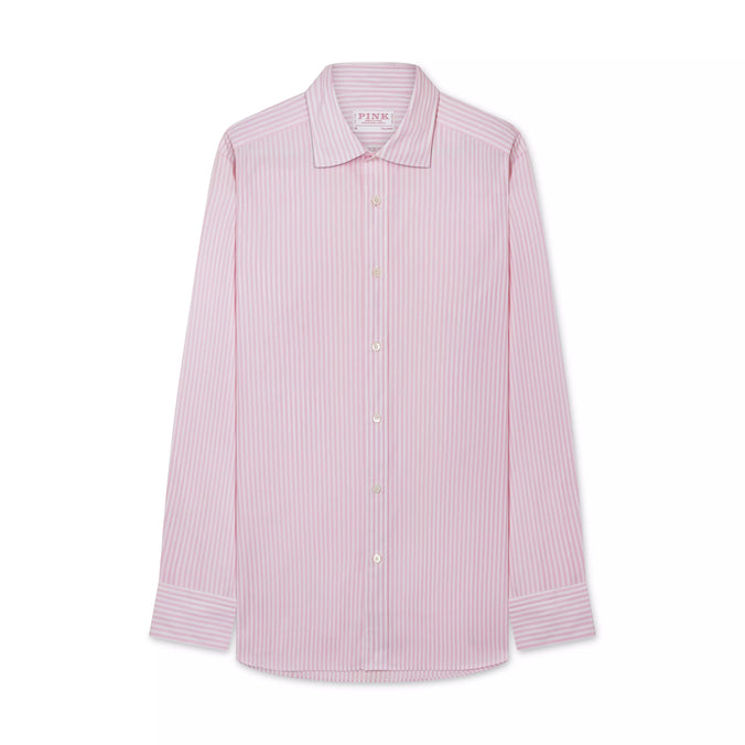 Pink & White Classic Fit Smart Casual Cotton Stripe Shirt