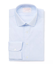Pale Blue & White Tailored Fit Poplin Stripe Formal Shirt