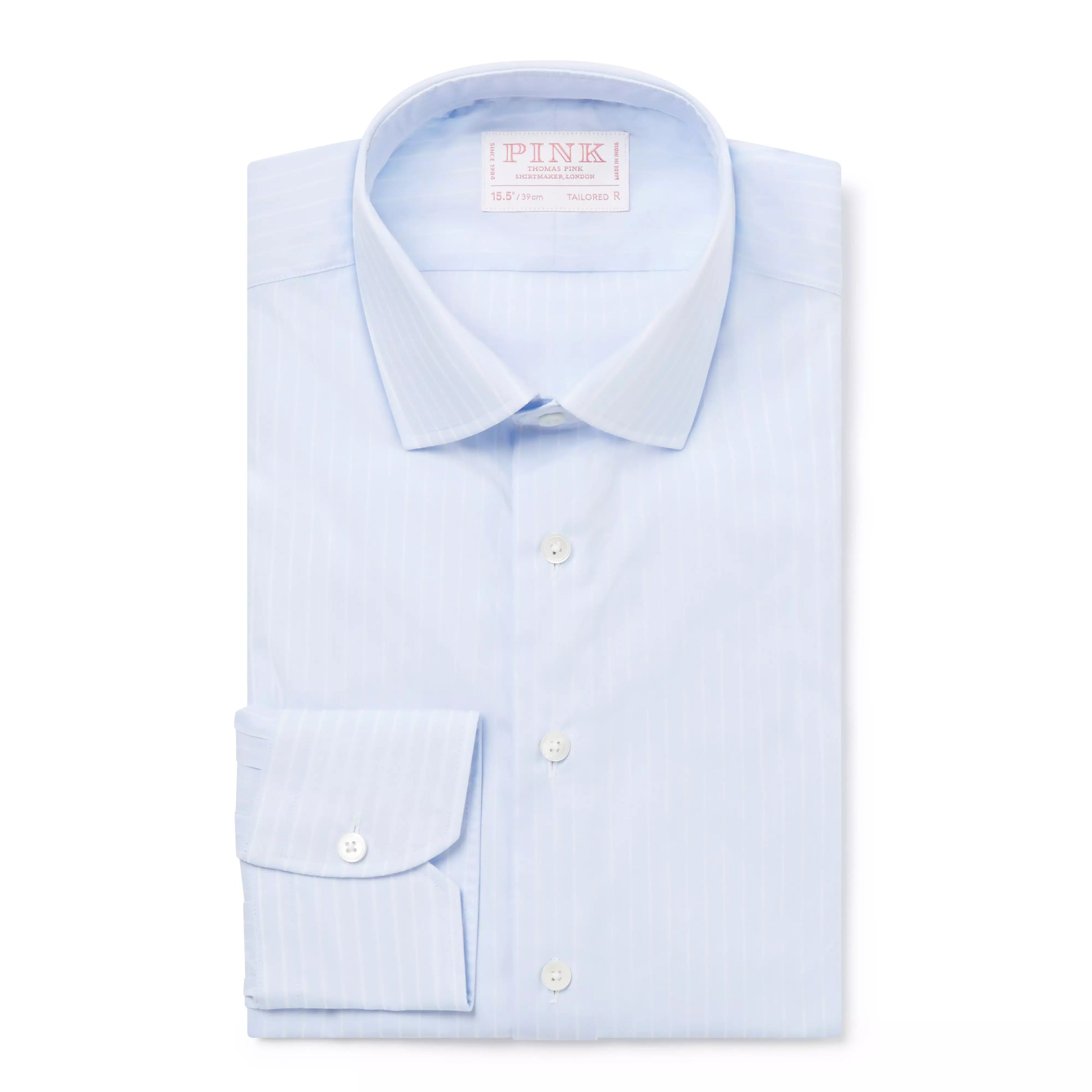 Pale Blue & White Tailored Fit Poplin Stripe Formal Shirt