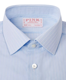 Pale Blue & White Tailored Fit Poplin Stripe Formal Shirt