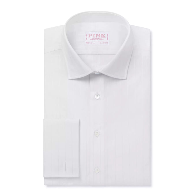 White Classic Fit Double Cuff Tonal Barre Stripe Formal Shirt