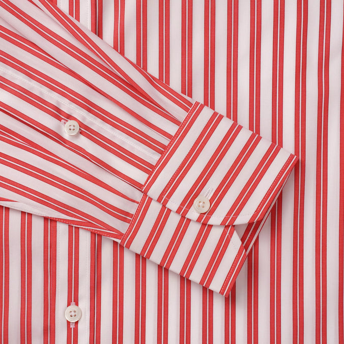 Red & White Tailored Fit Double Stripe Formal Shirt