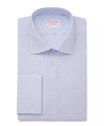 Sapphire Blue & White Slim Fit Double Cuff Panama Thin Stripe Formal Shirt