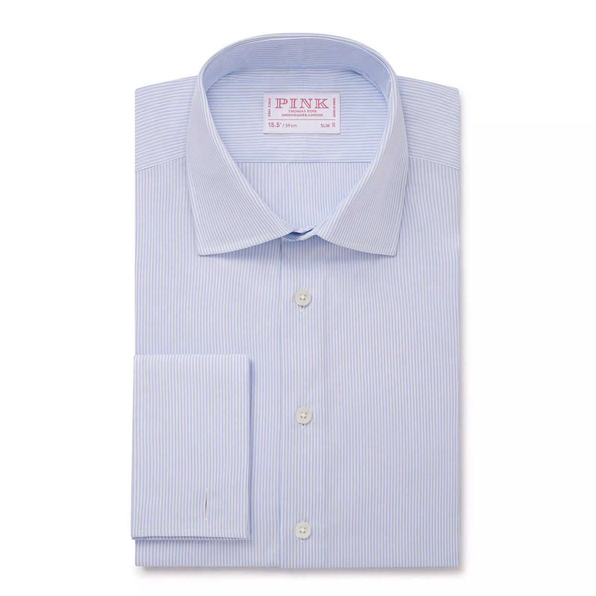 Sapphire Blue & White Slim Fit Double Cuff Panama Thin Stripe Formal Shirt