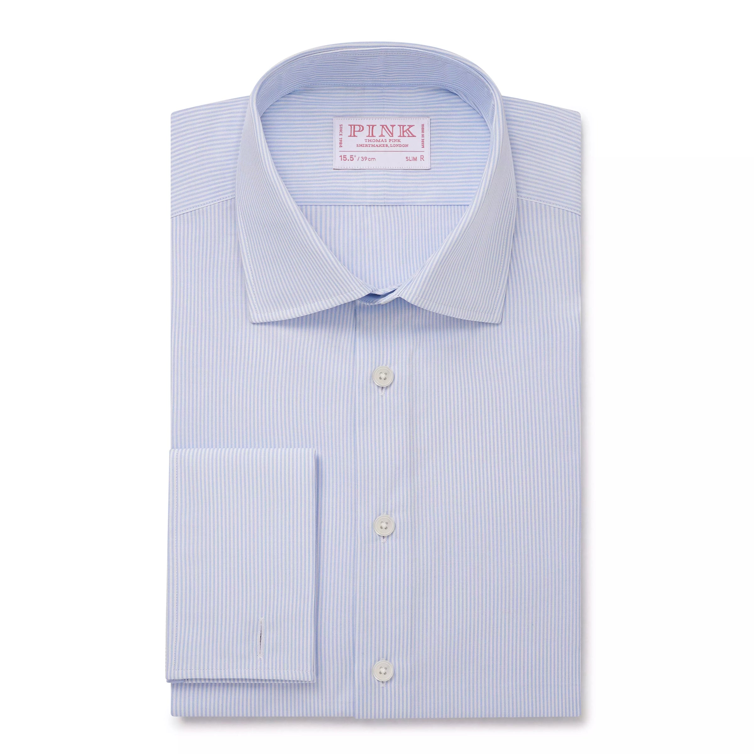 Sapphire Blue & White Slim Fit Double Cuff Panama Thin Stripe Formal Shirt