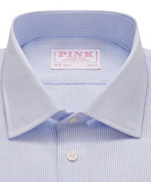 Sapphire Blue & White Slim Fit Double Cuff Panama Thin Stripe Formal Shirt