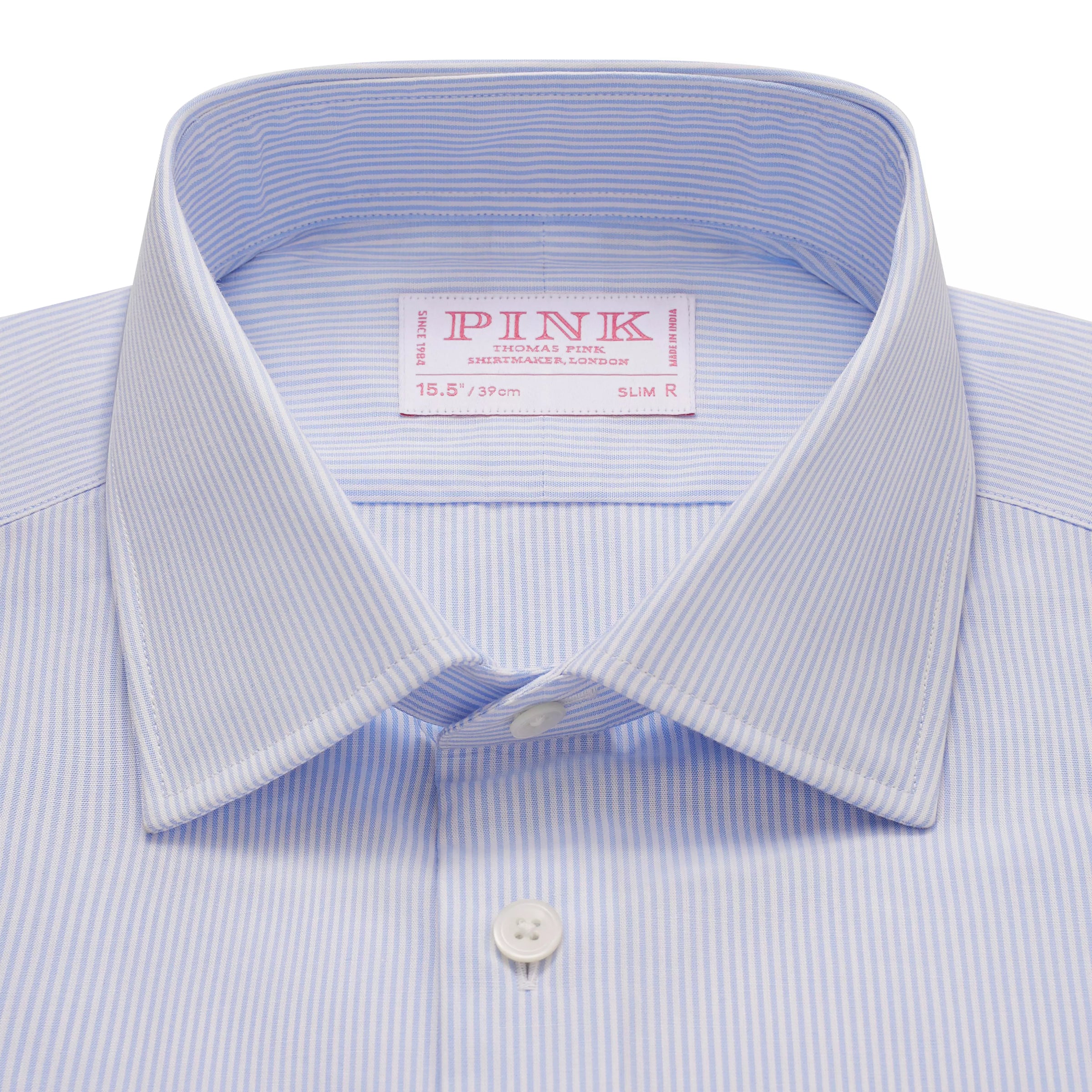 Sapphire Blue & White Slim Fit Double Cuff Panama Thin Stripe Formal Shirt