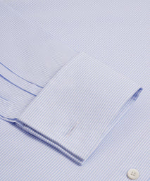 Sapphire Blue & White Slim Fit Double Cuff Panama Thin Stripe Formal Shirt