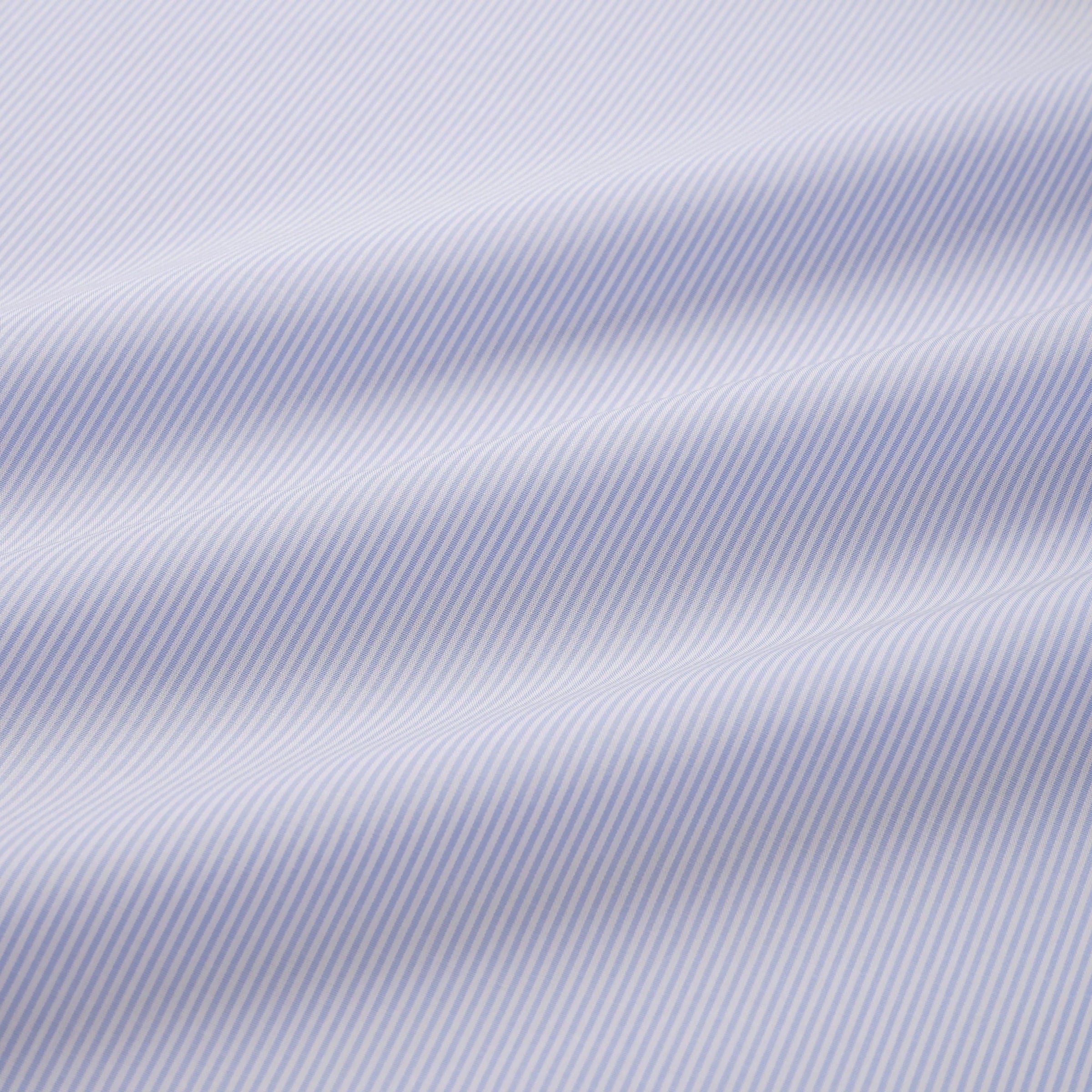 Sapphire Blue & White Slim Fit Double Cuff Panama Thin Stripe Formal Shirt