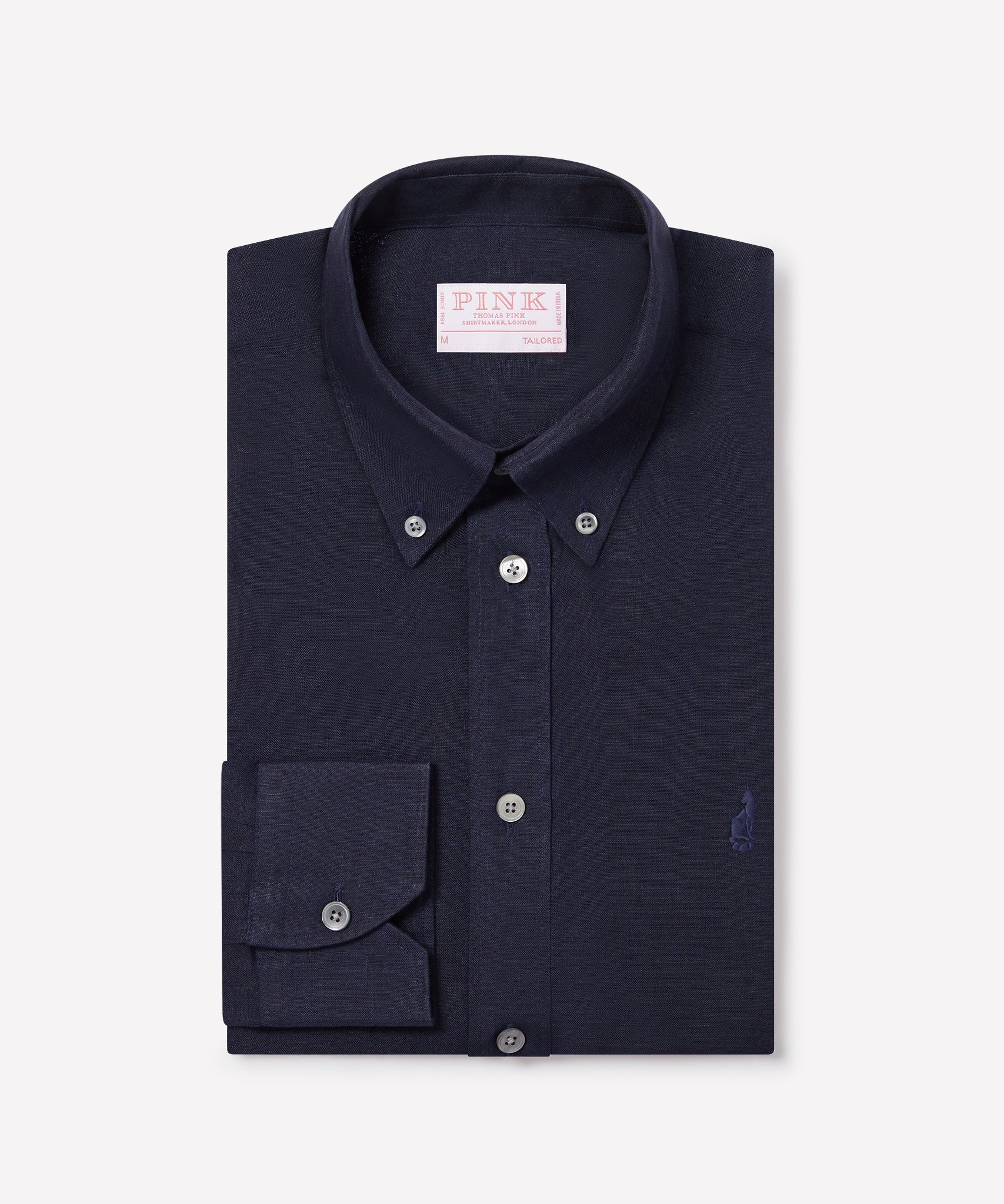 Navy Tailored Fit Essential Linen Button Down Smart Casual Shirt
