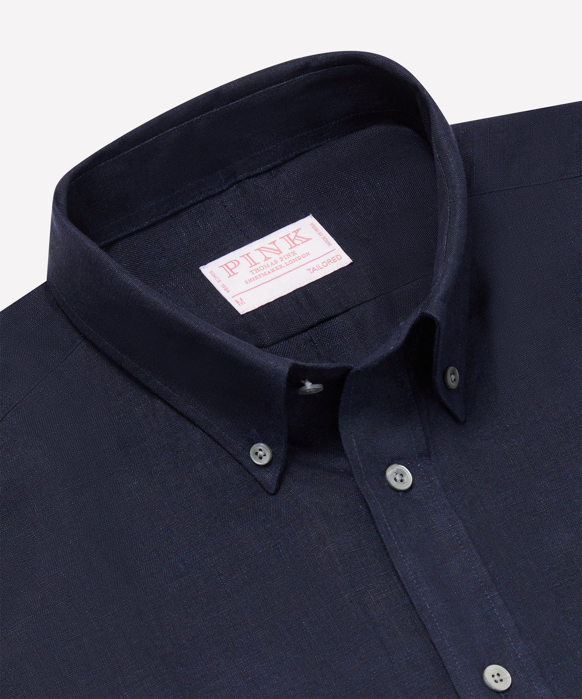 Navy Tailored Fit Essential Linen Button Down Smart Casual Shirt